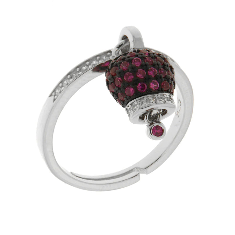 BYSIMON - Anello in Argento 925 con campanella rossa