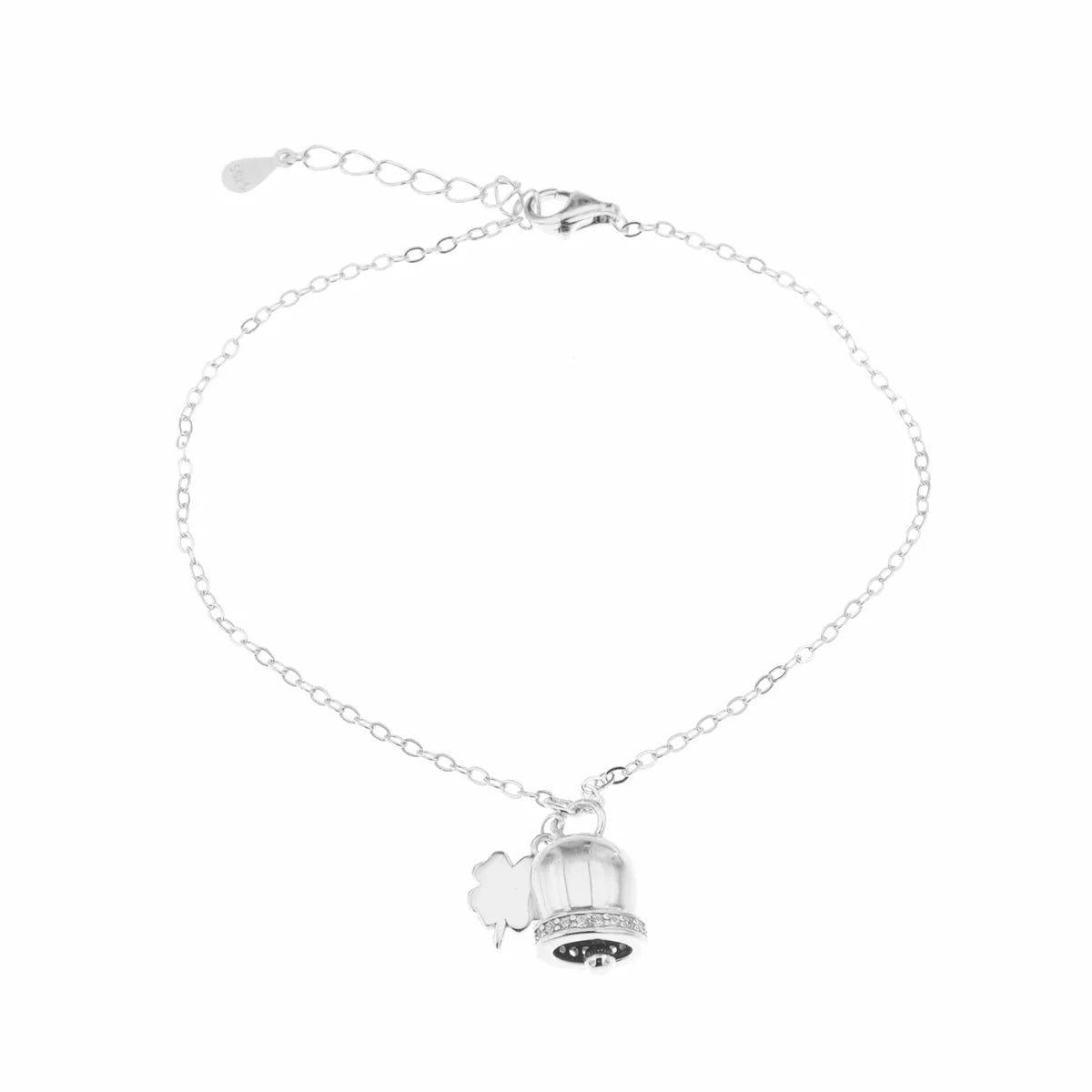 BYSIMON - Bracciale in Argento 925 con campanella portafortuna e quadrifoglio