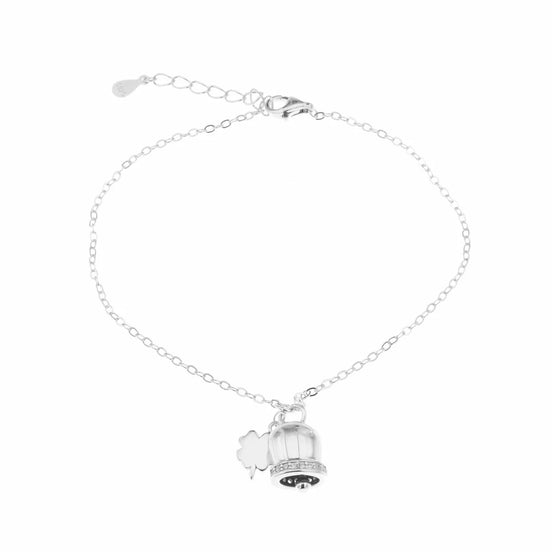 BYSIMON - Bracciale in Argento 925 con campanella portafortuna e quadrifoglio