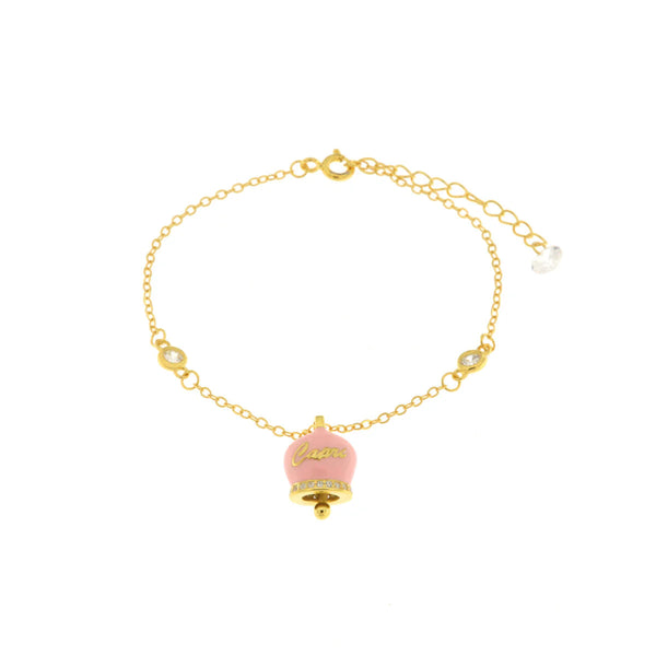 BYSIMON - Bracciale in Argento 925 con campanella rosa Capri e zirconi