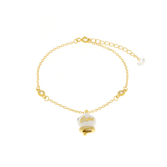 BYSIMON - Bracciale in Argento 925 con campanella bianca Capri e zirconi