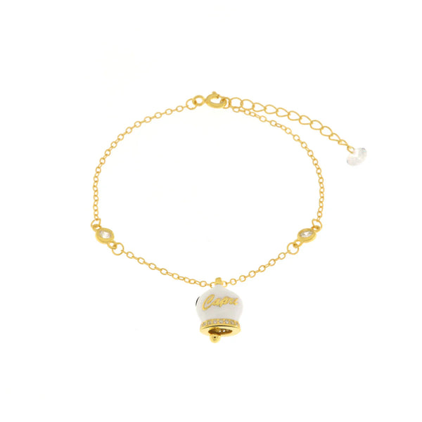 BYSIMON - Bracciale in Argento 925 con campanella bianca Capri e zirconi
