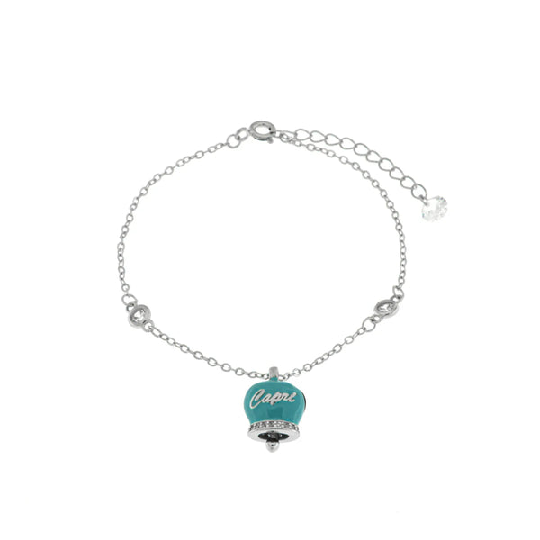 BYSIMON - Bracciale in Argento 925 con campanella Capri azzurra e zirconi