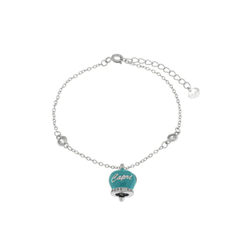 BYSIMON - Bracciale in Argento 925 con campanella Capri azzurra e zirconi