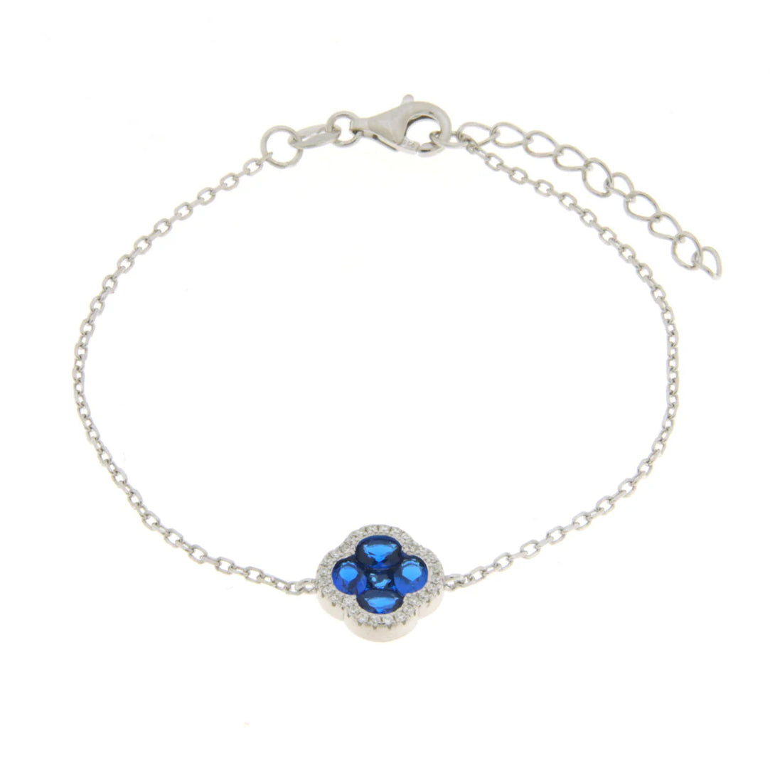 BYSIMON - Bracciale in Argento 925 a forma di fiore e zirconi blu