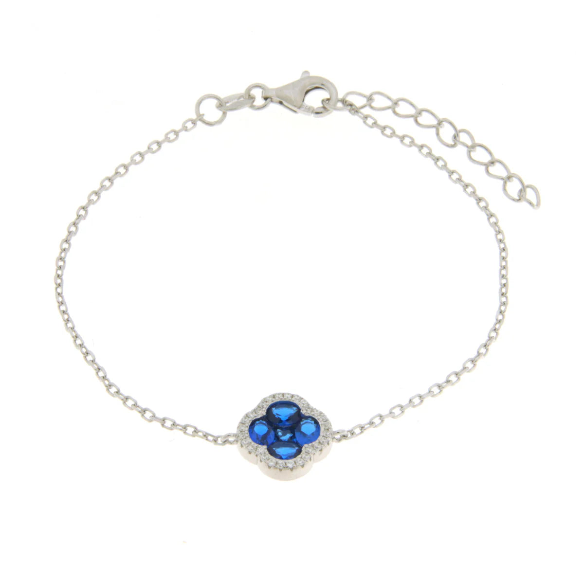 BYSIMON - Bracciale in Argento 925 a forma di fiore e zirconi blu