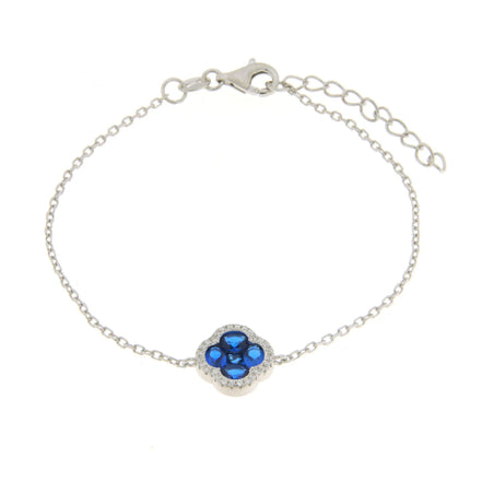 BYSIMON - Bracciale in Argento 925 a forma di fiore e zirconi blu