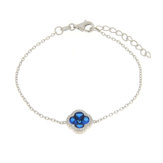BYSIMON - Bracciale in Argento 925 a forma di fiore e zirconi blu