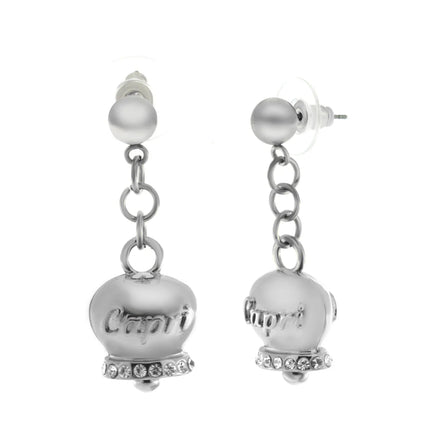 Amo Capri - Orecchini in Acciaio con campanella bianca con scritta Capri