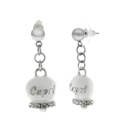 Amo Capri - Orecchini in Acciaio con campanella bianca con scritta Capri