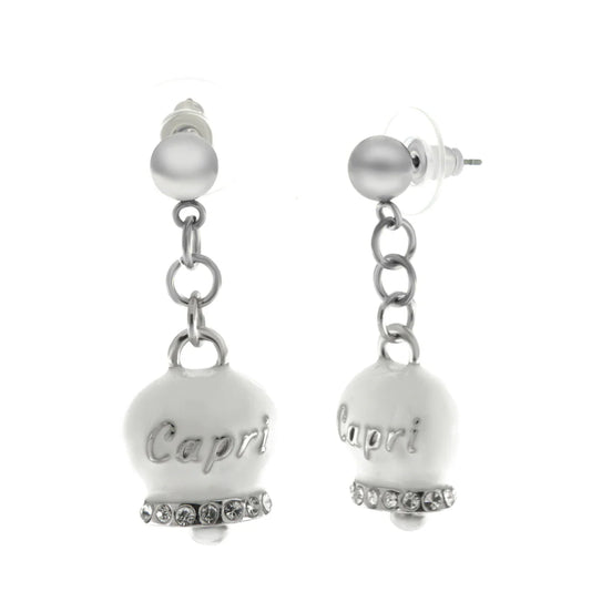Amo Capri - Orecchini in Acciaio con campanella bianca con scritta Capri