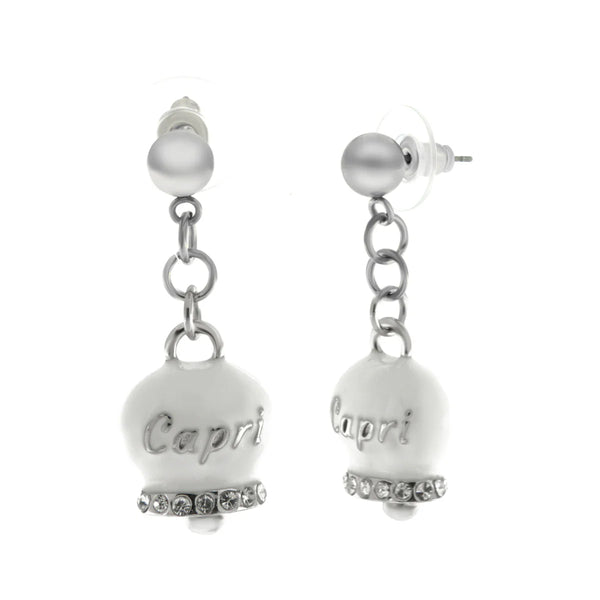 Amo Capri - Orecchini in Acciaio con campanella bianca con scritta Capri
