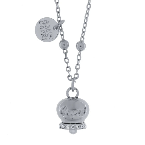 AMO CAPRI - Collana in Acciaio con campanella con scritta Capri