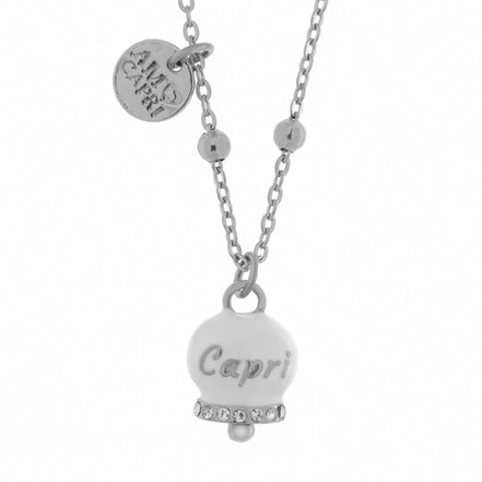 AMO CAPRI -  Collana in Acciaio con campanella bianca con scritta Capri