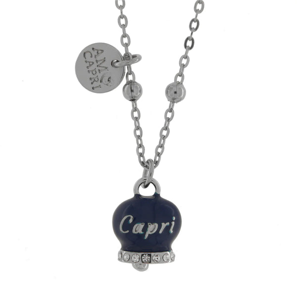 AMO CAPRI - Collana in Acciaio con campanella blu con scritta Capri