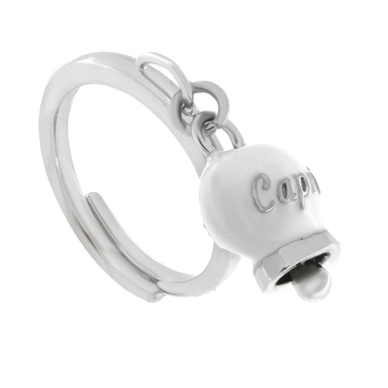 AMO CAPRI - Anello in Acciaio con campanella pendente bianca con scritta Capri