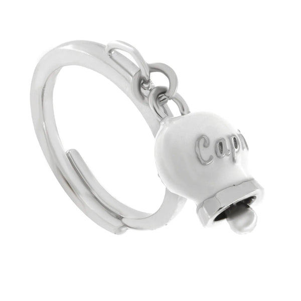 AMO CAPRI - Anello in Acciaio con campanella pendente bianca con scritta Capri