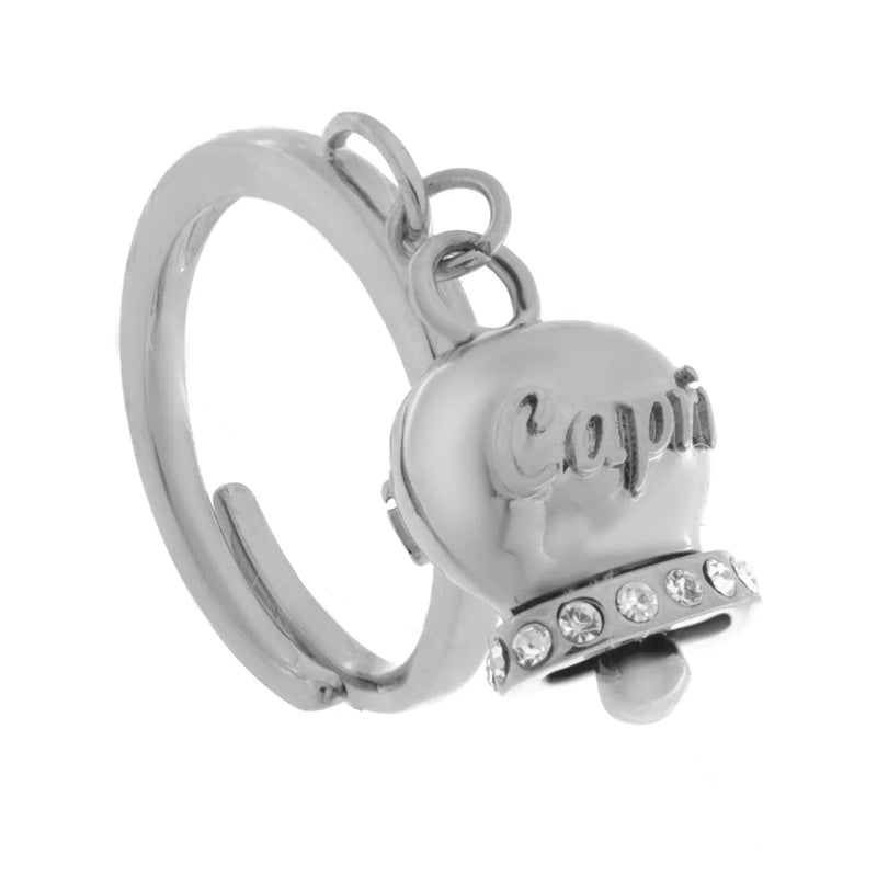 AMO CAPRI - Anello in Acciaio con campanella con scritta Capri