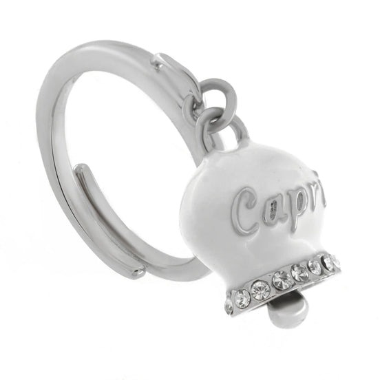 AMO CAPRI - Anello in Acciaio con campanella bianca con scritta Capri