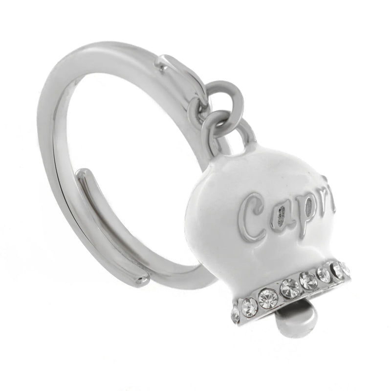 AMO CAPRI - Anello in Acciaio con campanella bianca con scritta Capri