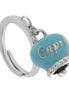 AMO CAPRI - Anello in Acciaio con campanella azzurra con scritta Capri