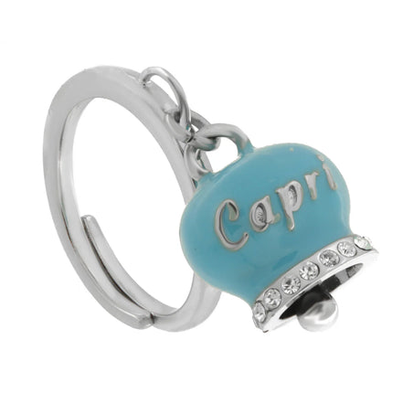AMO CAPRI - Anello in Acciaio con campanella azzurra con scritta Capri
