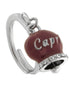 AMO CAPRI - Anello in Acciaio con campanella borgogna con scritta Capri