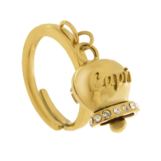 AMO CAPRI - Anello in Acciaio con campanella placcata oro con scritta Capri