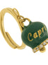 AMO CAPRI - Anello in Acciaio con campanella verde scura con scritta Capri