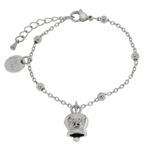AMO CAPRI - Bracciale in Acciaio con campanella pendente con scritta Capri