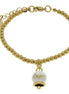 AMO CAPRI - Bracciale in Acciaio a perline con campanella pendente bianca e oro con scritta Capri