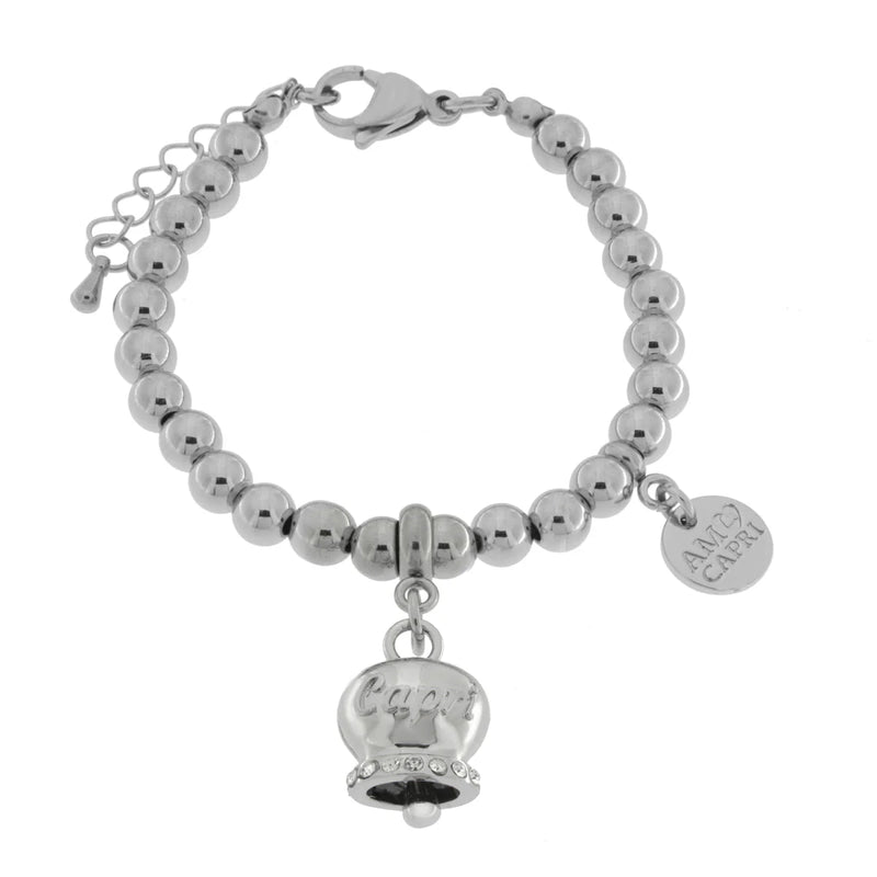 AMO CAPRI - Bracciale in Acciaio con campanella con scritta Capri