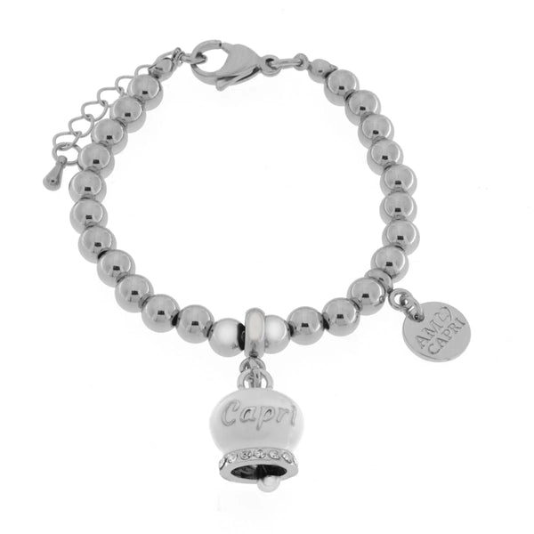 AMO CAPRI - Bracciale in Acciaio con campanella bianca con scritta Capri