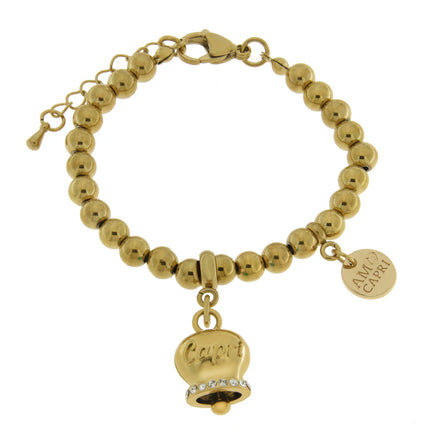 AMO CAPRI - Bracciale in Acciaio con campanella placcata oro con scritta Capri