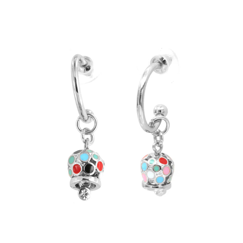AMO CAPRI - Orecchini in Metallo cerchietto con campanella pendente, impreziosita da smalti multicolore