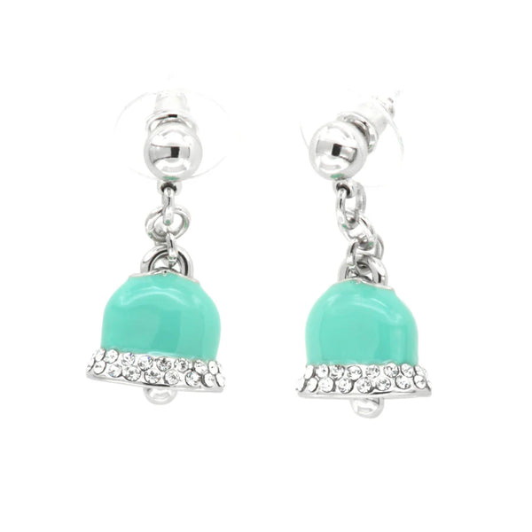 Amo Capri - Orecchini in Metallo con campanelle portafortuna impreziosite da smalto verde e linee di cristalli bianchi