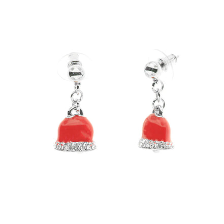 Amo Capri - Orecchini in Metallo con campanelle portafortuna smaltate rosse e cristalli bianchi