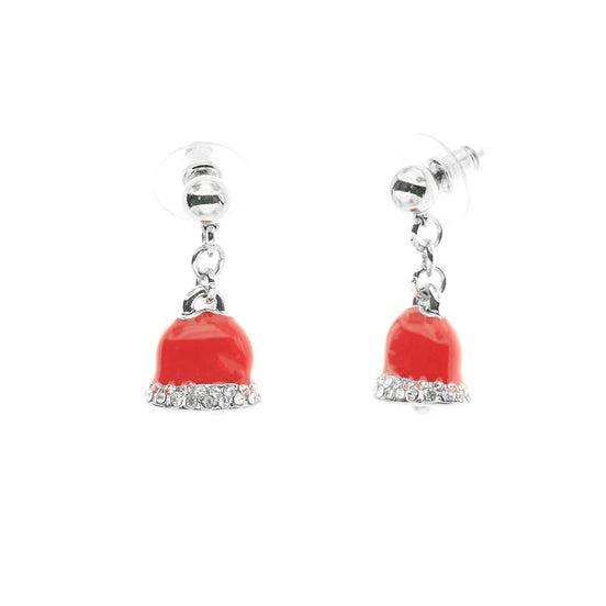 Amo Capri - Orecchini in Metallo con campanelle portafortuna smaltate rosse e cristalli bianchi