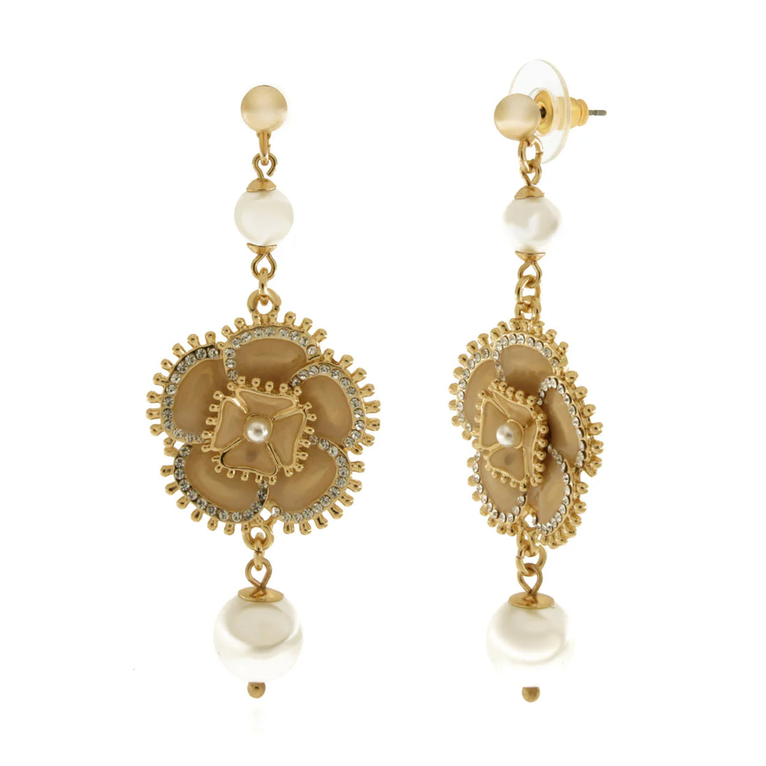 Amo Capri - Orecchini in Metallo con fiore pendente e perla bianca