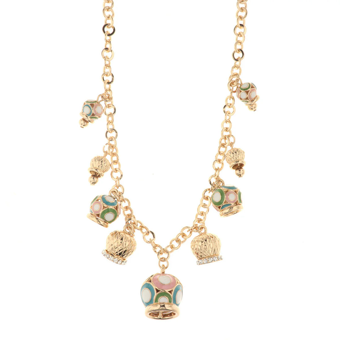 AMO CAPRI - Collana in Metallo con campane pendenti colorati e cristalli bianchi