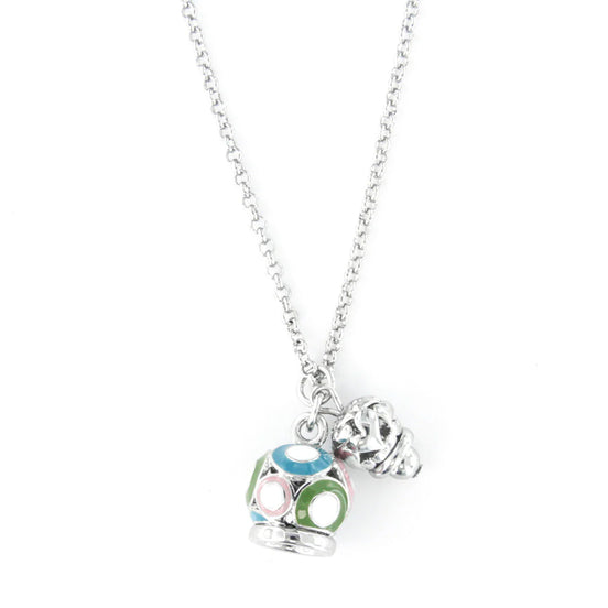 AMO CAPRI Collana in Metallo con campana pendente multicolore e piccola campanella traforata motivo cuori