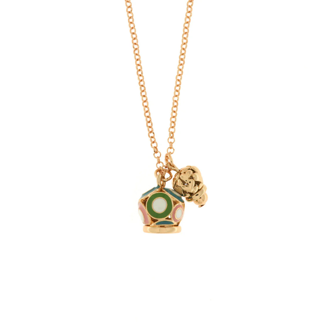 Amo Capri - Collana in Metallo con campana pendente colorata e piccola campanella traforata a cuori