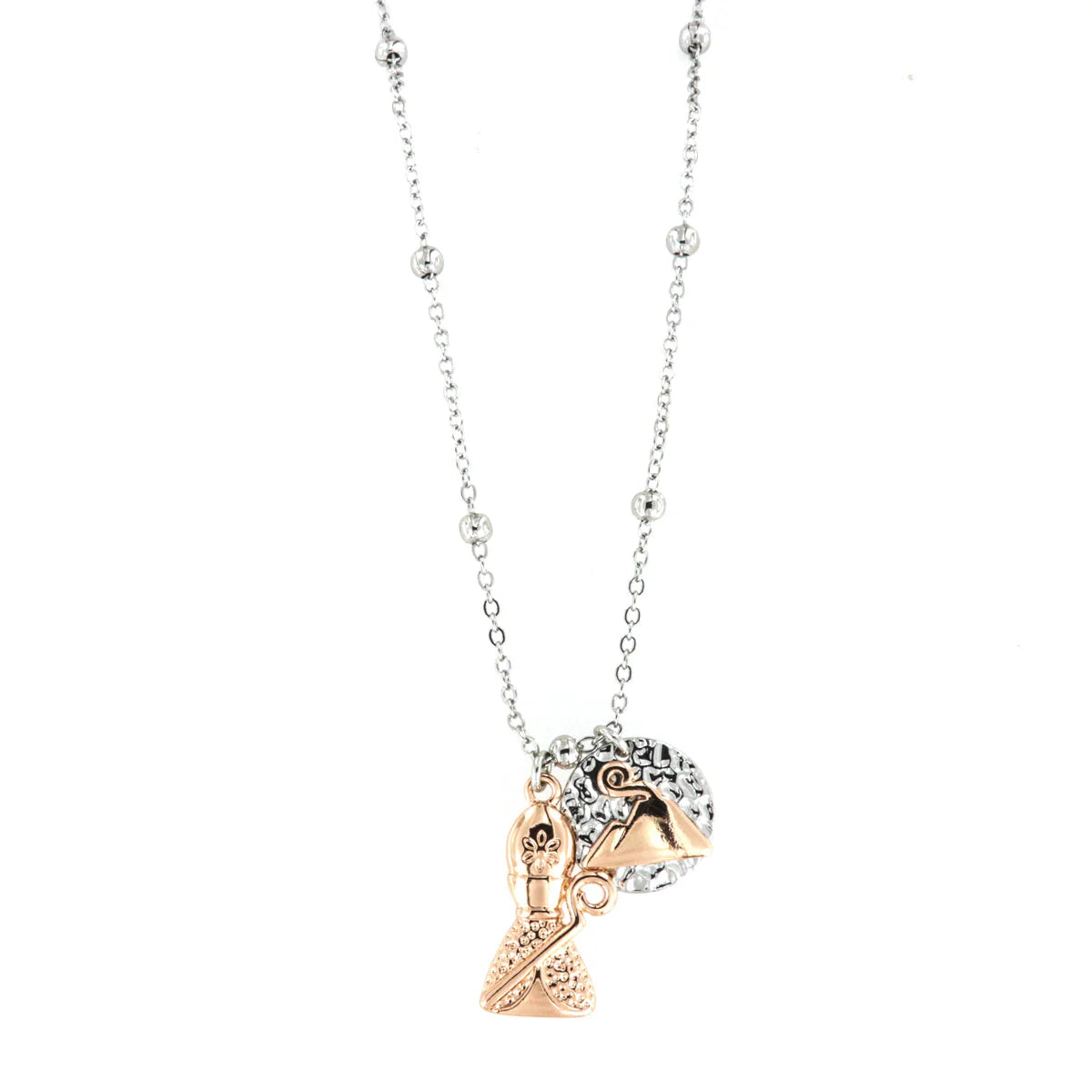 AMO NAPOLI - Collana in Metallo con San Gennaro pendente e medaglia con Vesuvio