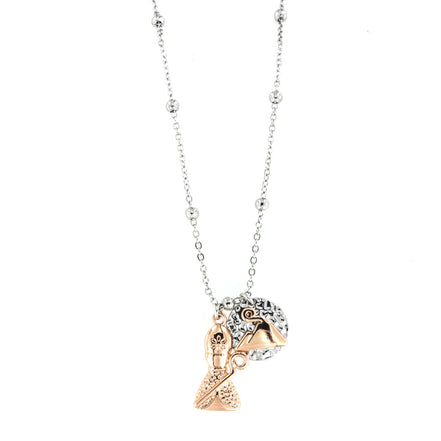 AMO NAPOLI - Collana in Metallo con San Gennaro pendente e medaglia con Vesuvio