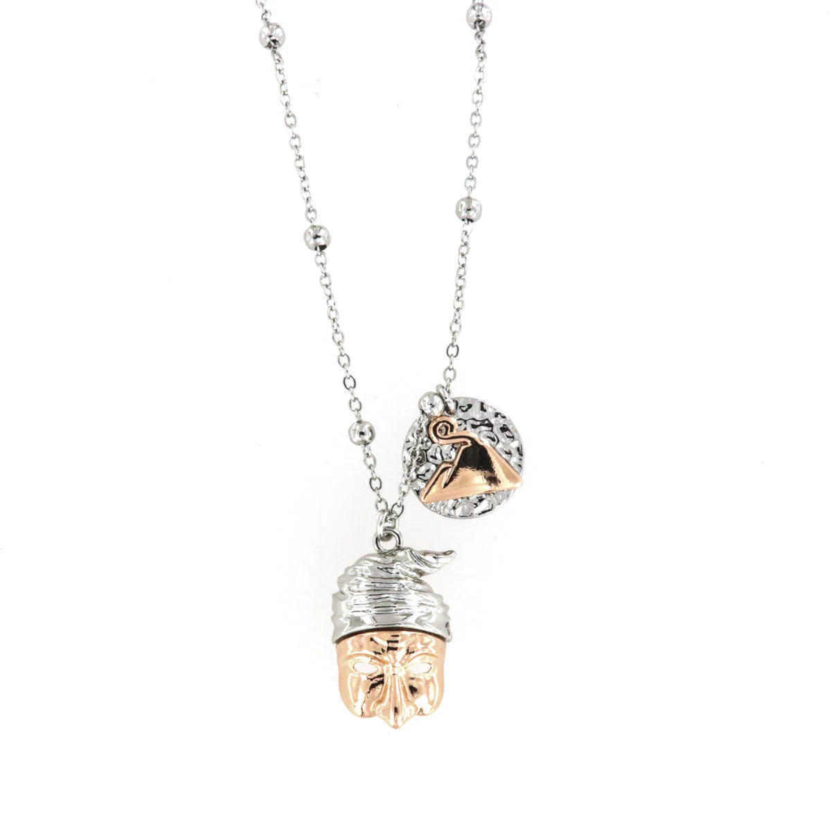 AMO NAPOLI - Collana in Metallo con maschera pulcinella pendente e medaglia con vesuvio