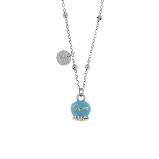 Collana in Metallo con campanella portafortuna pendente impreziosita da smalto turchese e cristalli SKU: 3540854