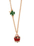 AMO CAPRI - Collana in Metallo con quadrifoglio e campanella portafortuna a gufo con smalto rosso e cristalli bianchi