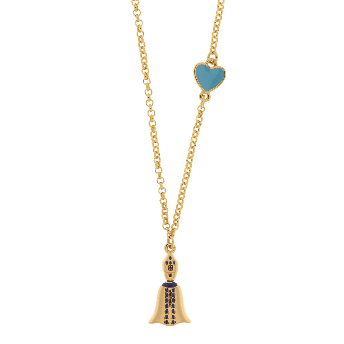 AMO NAPOLI - Collana in Metallo con pendente san gennaro e cuore azzurro