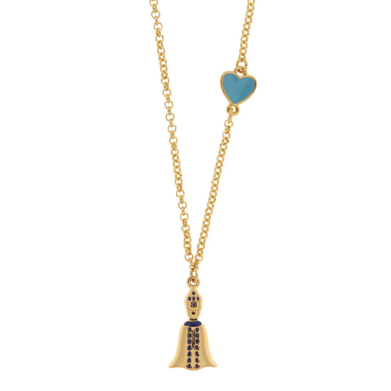 AMO NAPOLI - Collana in Metallo con pendente san gennaro e cuore azzurro