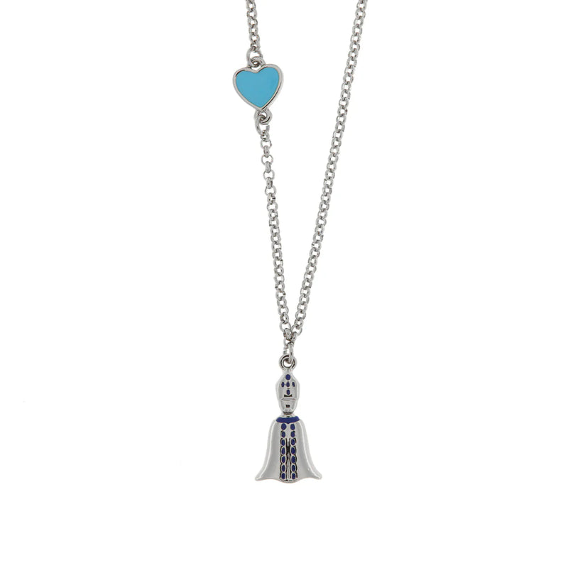 AMO NAPOLI - Collana in Metallo con pendente san gennaro e cuore azzurro
